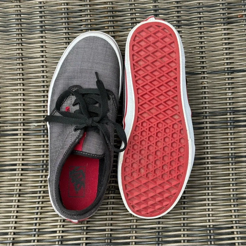 Vans youth size 4 gray red black canvas unisex sneakers skater low top classic